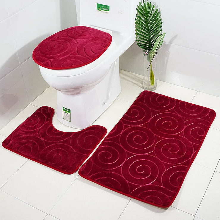Tapis wc trois pièces flanelle rouge motif
