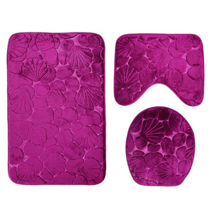 Tapis wc trois pièces flanelle violet motif