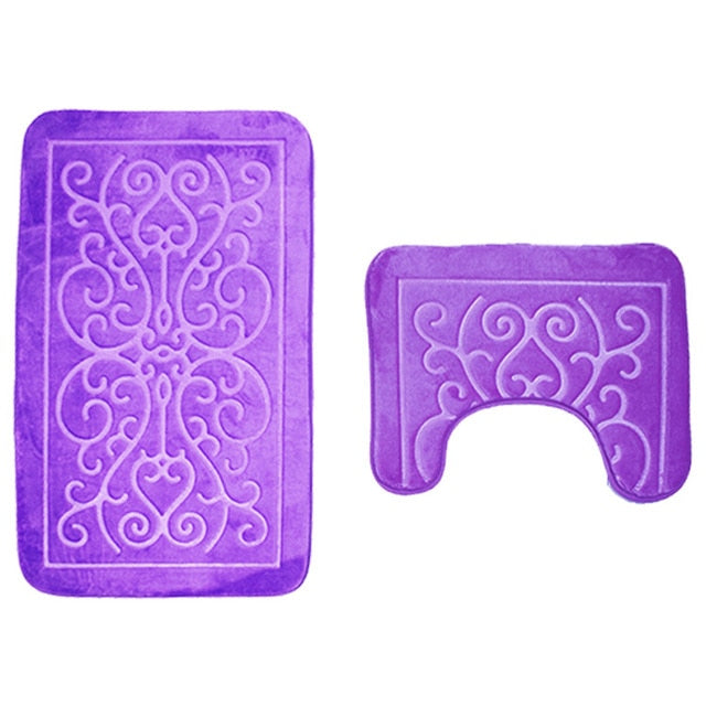 Tapis wc deux pièces flanelle violet motif